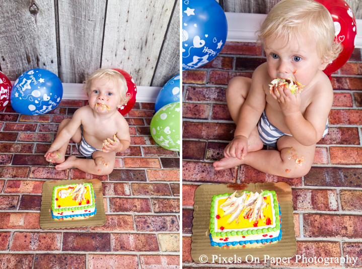Pixels On Paper Willkesboro NC Child Portrait Photographers One Year Cake Smash Photo