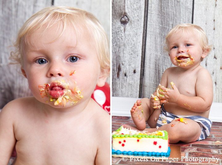 Pixels On Paper Willkesboro NC Child Portrait Photographers One Year Cake Smash Photo