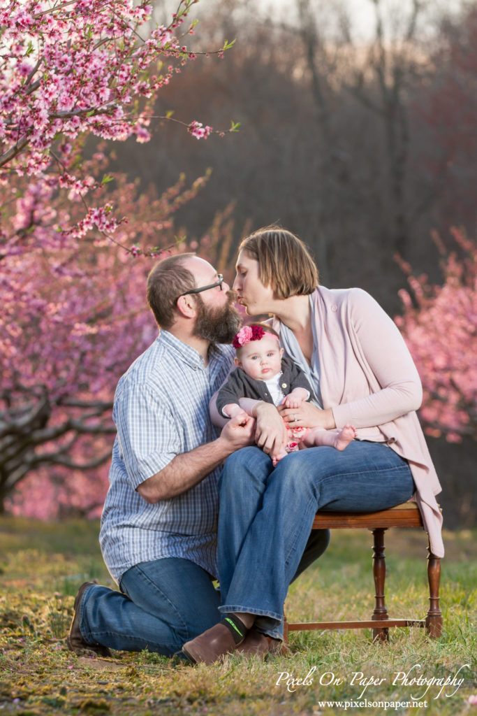 pixels on paper photographers baby senter family outdoor peach orchard portrait photo