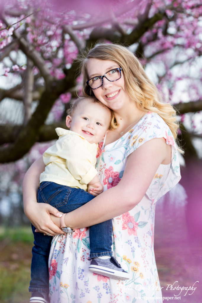 Orozco family outdoor peach orchard portrait baby announcement photo