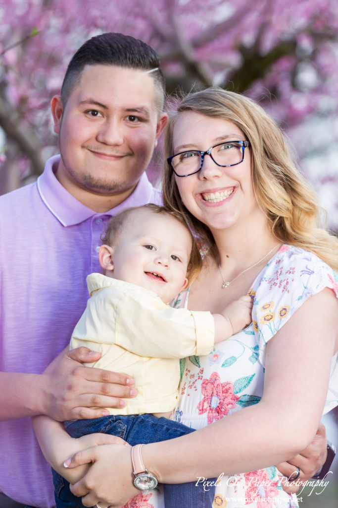 Orozco family outdoor peach orchard portrait baby announcement photo