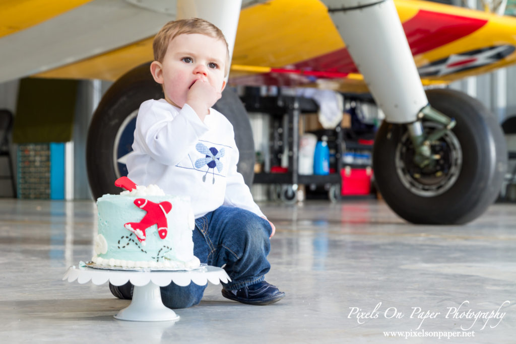 Pierce One Year Portraits cake smash airplane by Pixels On Paper Portrait Photographers