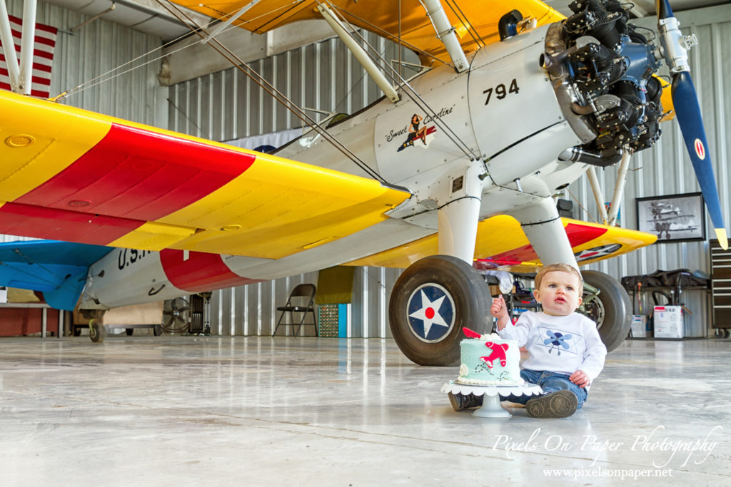 Pierce One Year Portraits cake smash airplane by Pixels On Paper Portrait Photographers