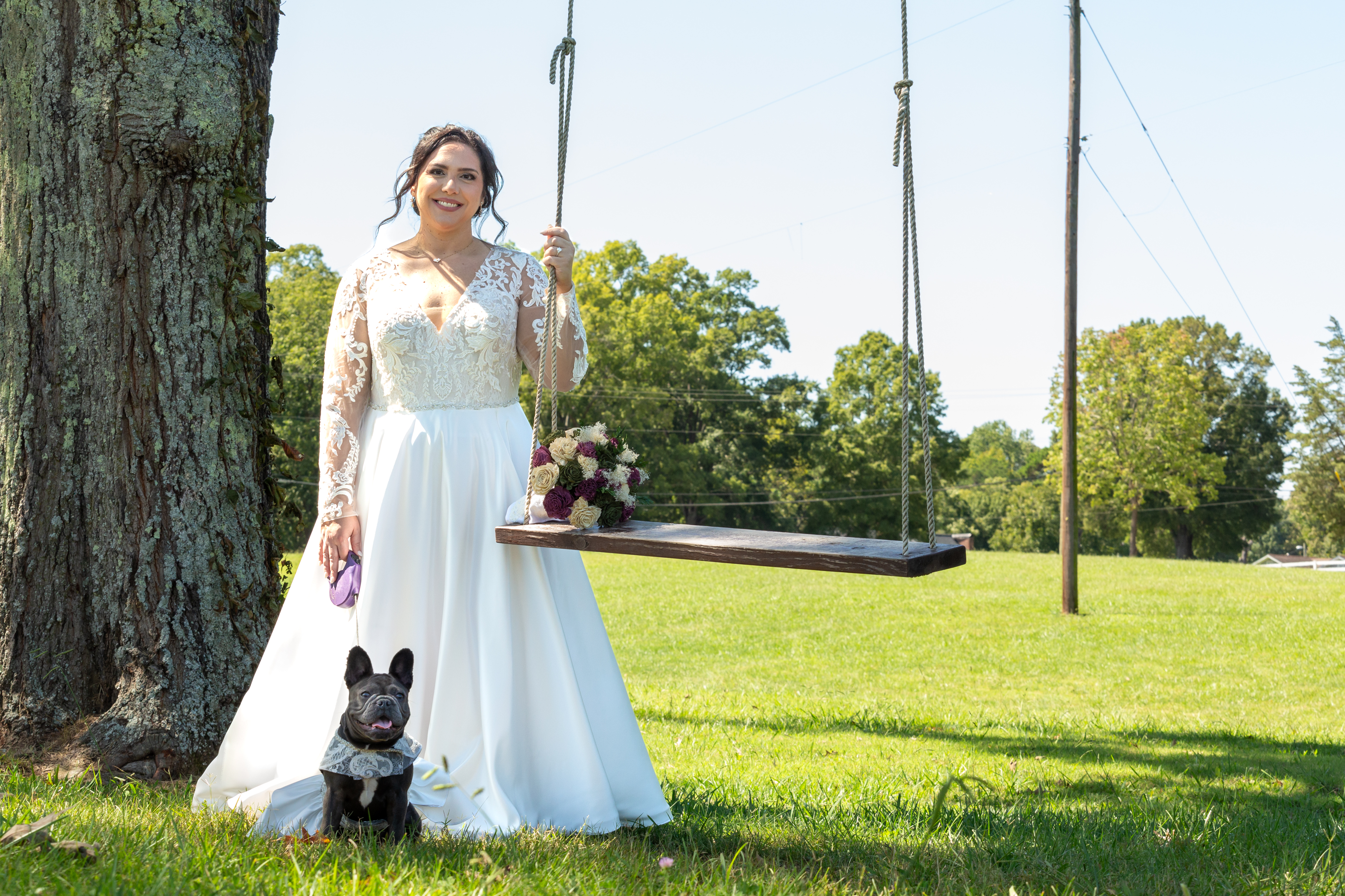 Katie Russo Pleasant Grove Farm outdoor with dog and swing bridal portrait photo
